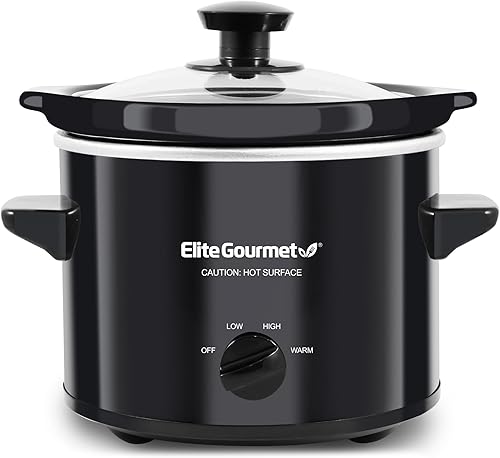 Elite Gourmet MST239X - Olla de cocción lenta redonda eléctrica, temperatura ajustable, entradas, salsas, guisos y salsas, tapa de vidrio apta para
