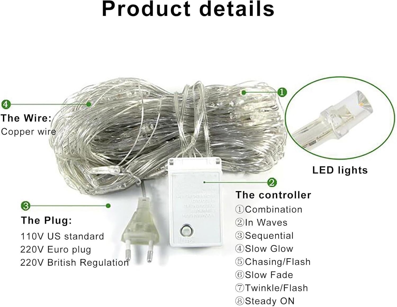 Catena Luminosa, luci, 700 LED 6x4m luci da Giardino fatate Bianco Caldo 8 reti Basse Esterne e Interne per Balcone (6m x 4m 700led)