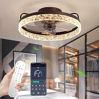 30W Ceiling Fan with Light, Dimmable Ceiling Fan Lamps with Remote Control & Bluetooth APP , 3 Color Temperature & 6 -Wind Speed Ceiling Fan Light for Bedroom Living Room (Ø50cm Coffee Gold)