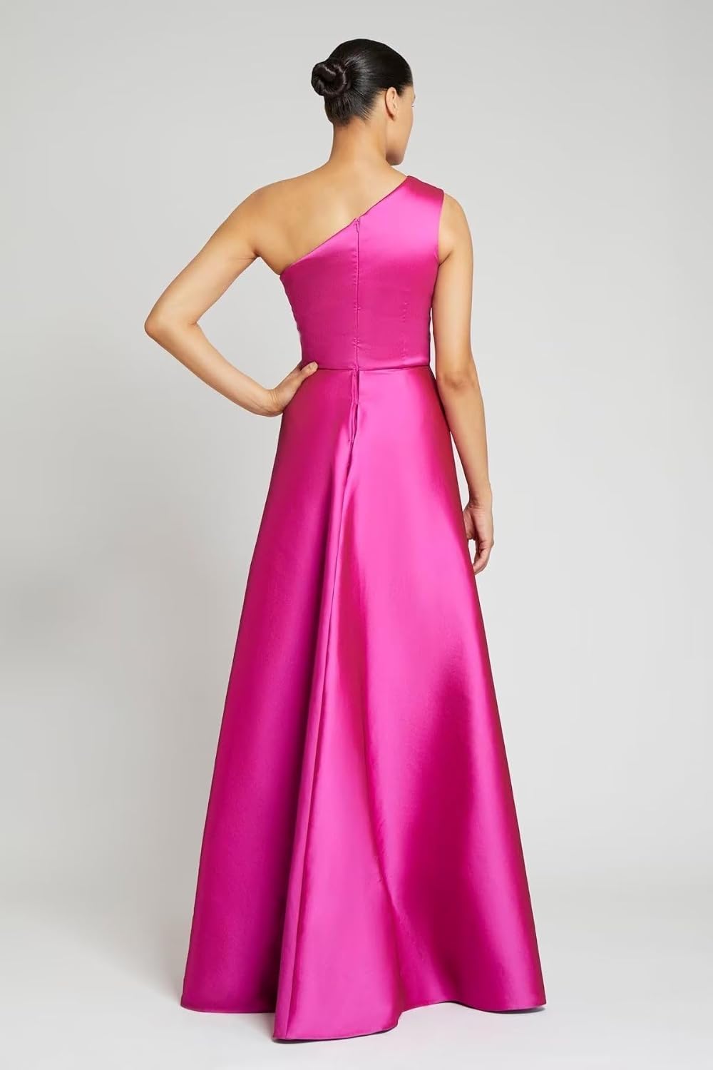 Women's One Shoulder Prom Dresses Long Satin Sleeveless Ruched Ball Gown 2024 Evening Dress with Overskirt