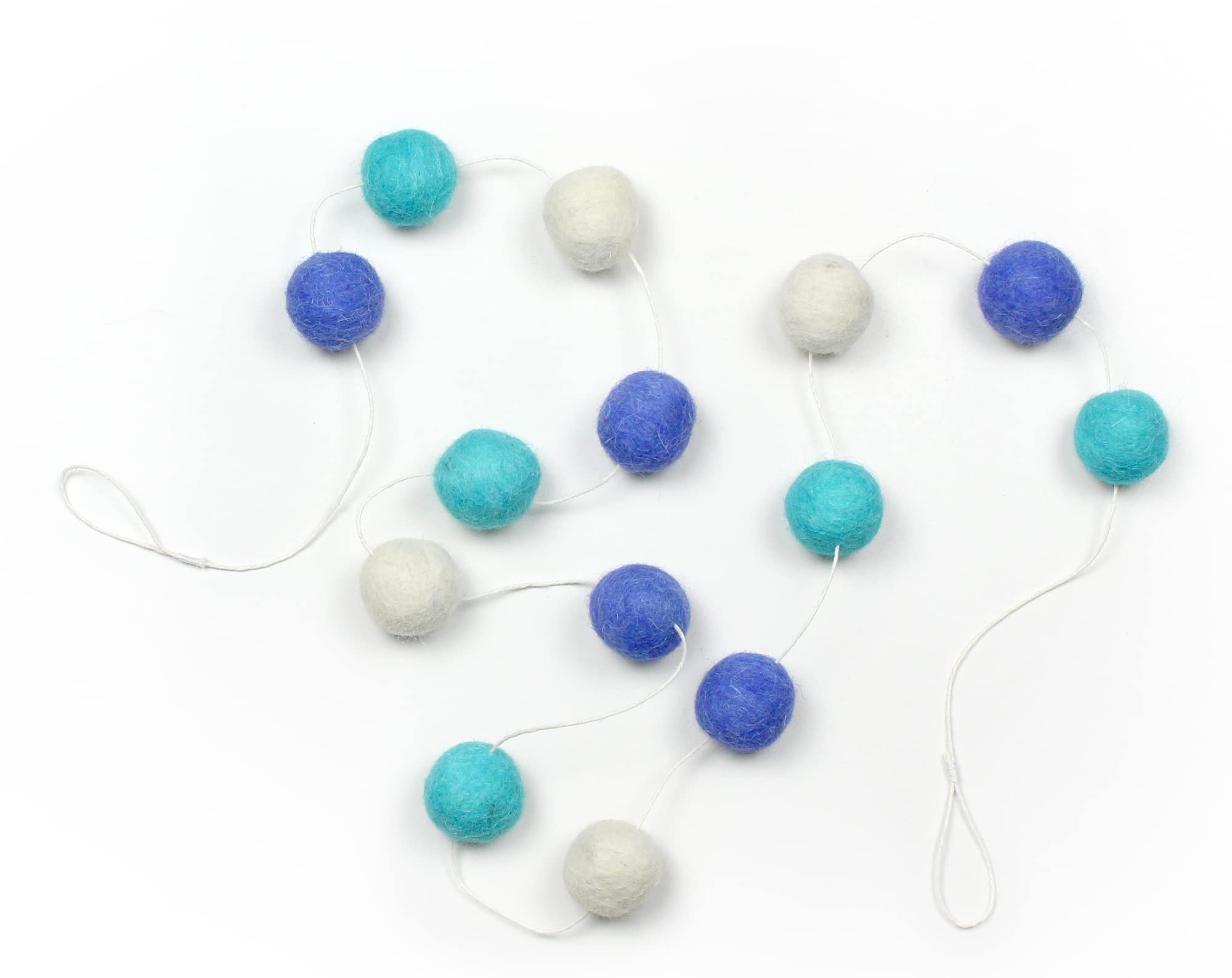 AGD Handmade Blue Pom Pom Garland, Felt Ball Bunting, Baby Teen Boy Nursery Decoration, Toddler Cot Crib Decor (Blue Navy Ivory)