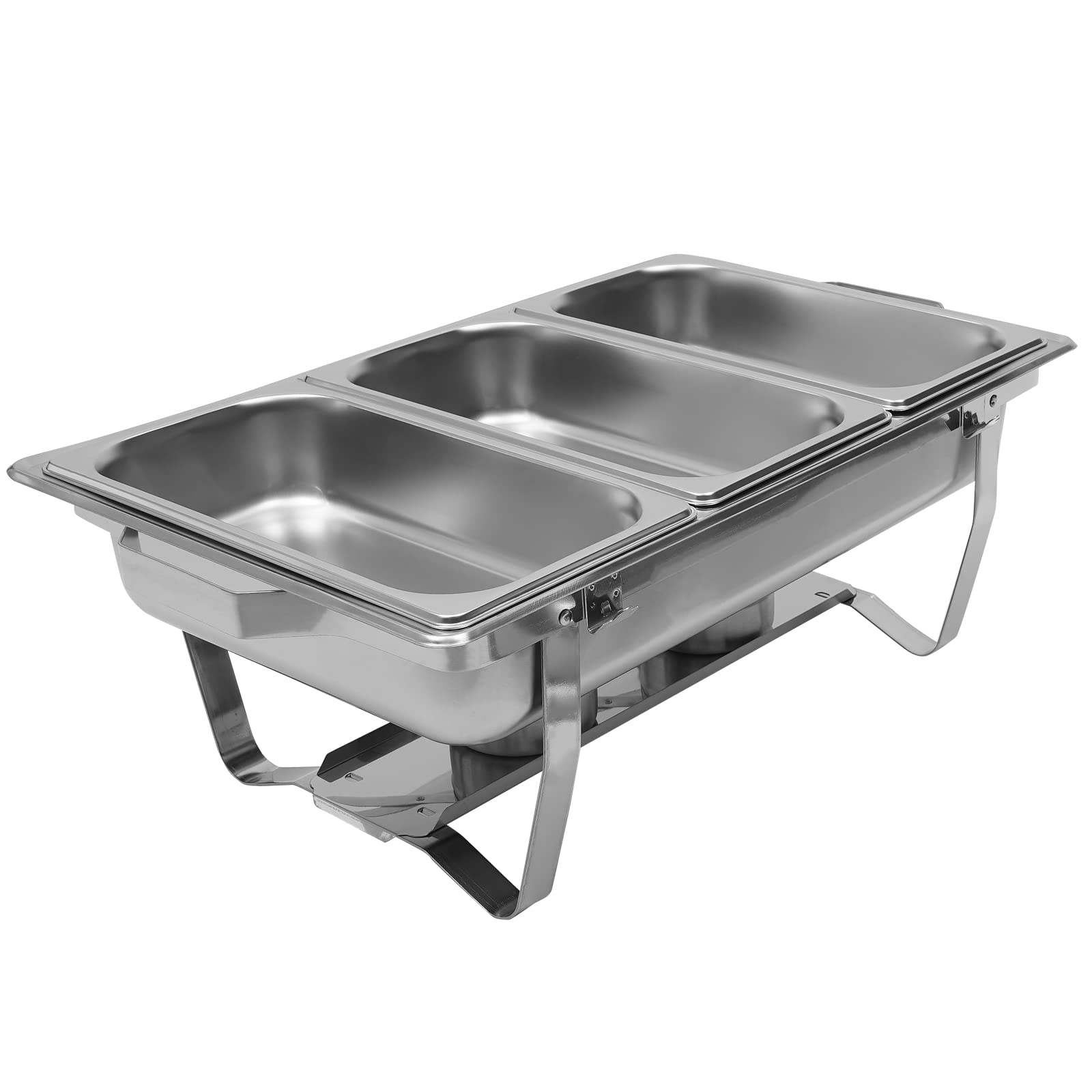 Contenitore in acciaio inox da 8 l, con tre padelle, scaldavivande Chafing Dish con supporto pieghevole, scalda buffet per caffetterie, hotel, mense scolastiche, banchetti, 60 x 34,5 x 30 cm