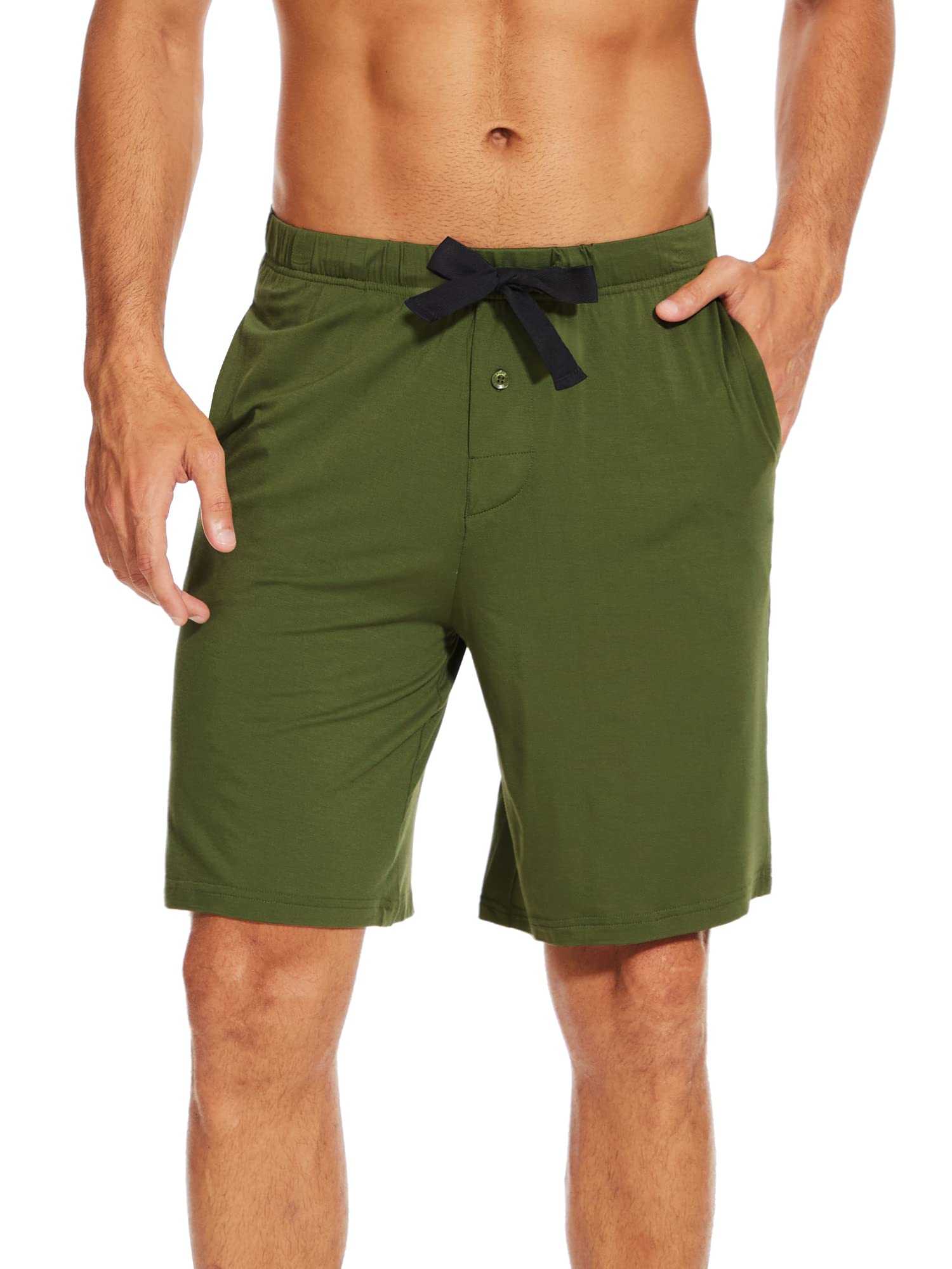 WiWiMen's Bamboo Pajama Shorts with Pockets Lightweight Knit Sleep Bottom Loungewear Plus Size Lounge Bottoms S-3X