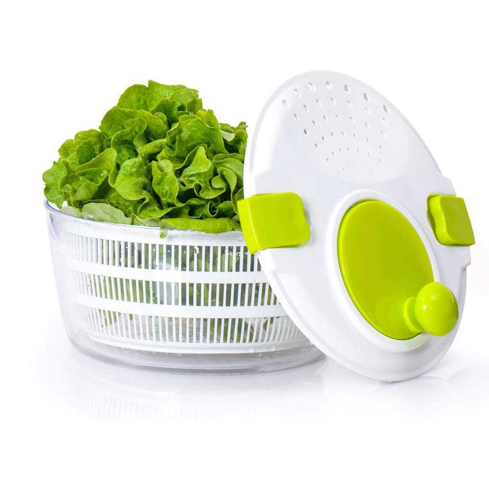 GT Salad Spinner and Herb Dryer | Large Clear Mixer Bowl | Fruit and Veggie Wash Container | Big Lettuce, Spinach and Greens Storage | Kitchenware, Kitchen Accessories, Tools, Gadgets and Essentials