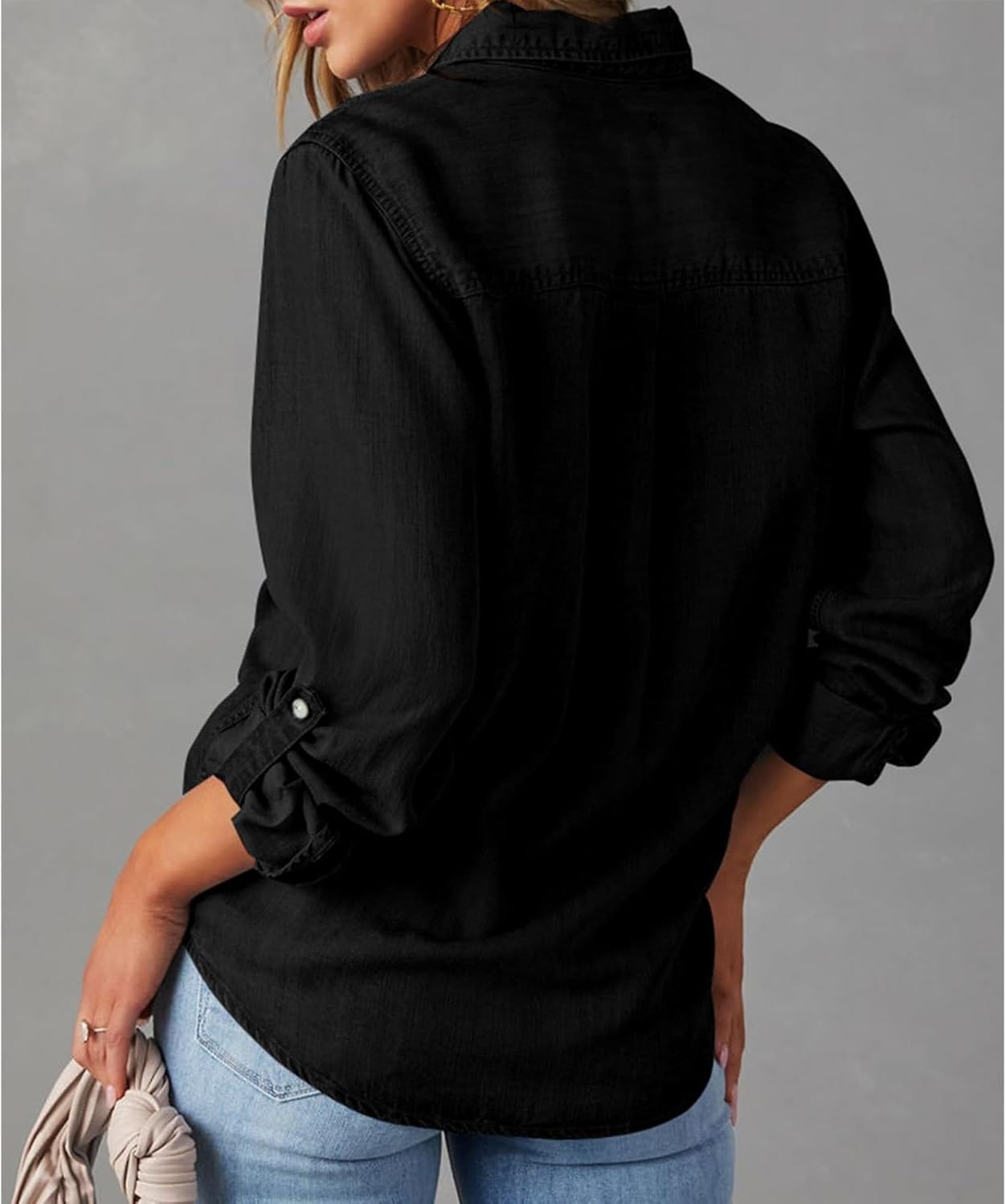 Denim Shirt Women Button Down Chambray Shirt Lightweight Long Sleeve Jean Shirts Fashion Denim Tops for Women 2026 - Image 3