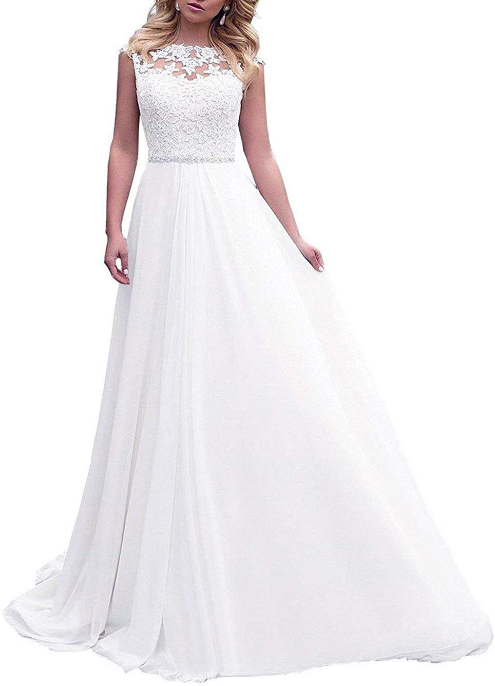 Abito da Sposa Lungo in Chiffon da Donna Pizzo da Sposa Un Filo Senza Schiena