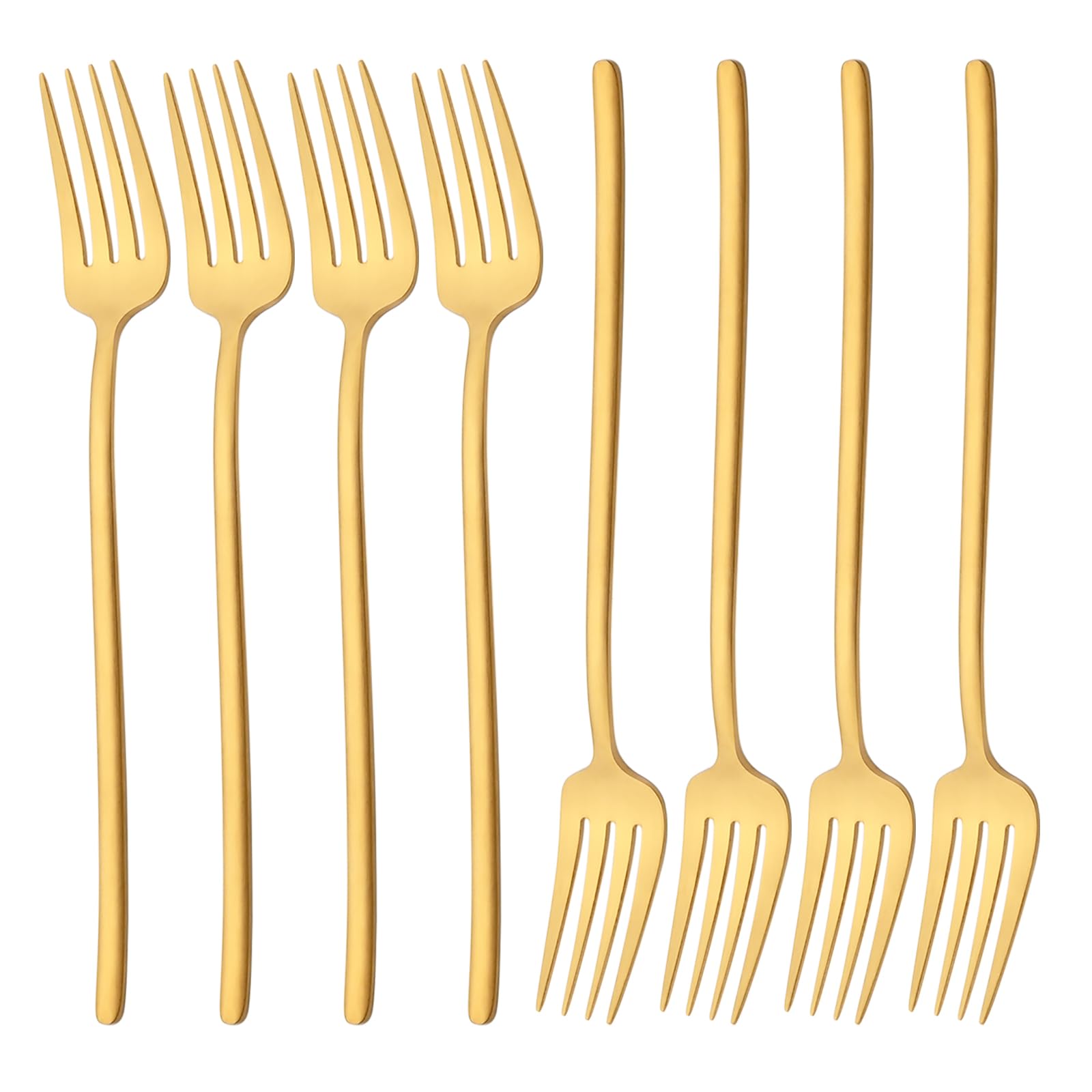 Snplowum 8-Piece Matte Finish 304 Stainless Steel Dinner Fork, 8.58 Inch Fork Set For Dining Kitchen, Salad Seafood Dessert Fork Wedding Silverware, Stain Gold