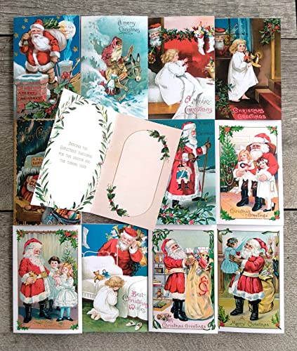 Image of PIXILUV CHRISTMAS PRESENTS (Pack of 12) Notecards Small Greeting Cards # Vintage Santa Claus and Children with Presents ~ Vintage Christmas Postcards Reprint