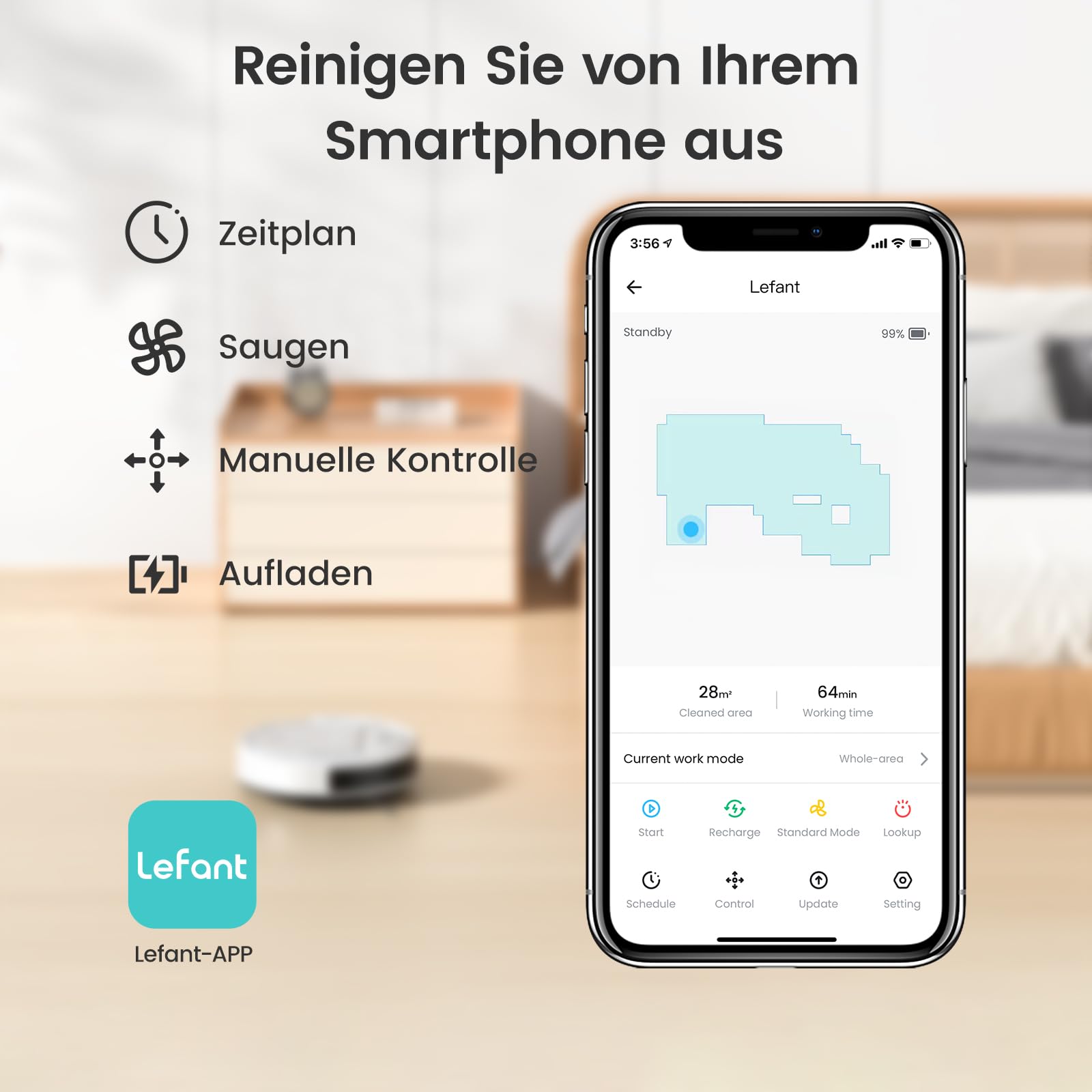 Lefant M210P Saugroboter, Staubsauger Roboter mit 2200 Pa Saugkraft, Ultradünn und leiser Betrieb, Z-förmiges Reinigungsmuster, Steuerung per WLAN, App und Alexa, 120 Minuten Akkulaufzeit,weiß