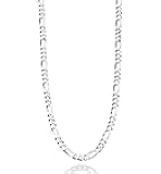 925 Sterling Silver Italian 5mm Diamond-Cut Figaro Link Chain Necklace for Women Men, Made in Italy