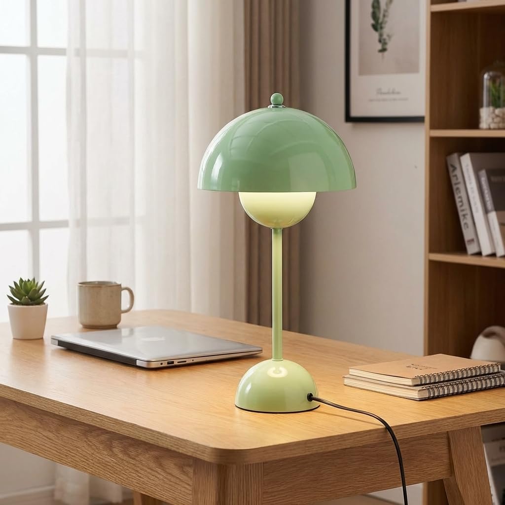 Alpinaluz Tischlampe Grün Avocado E27 Vintage Retro, Indirektes Licht Industrial Minimalistisch, Große Nachttischlampe Design Flowerpot aus Metall für Schlafzimmer Wohnzimmer Esszimmer Büro Dekolampe