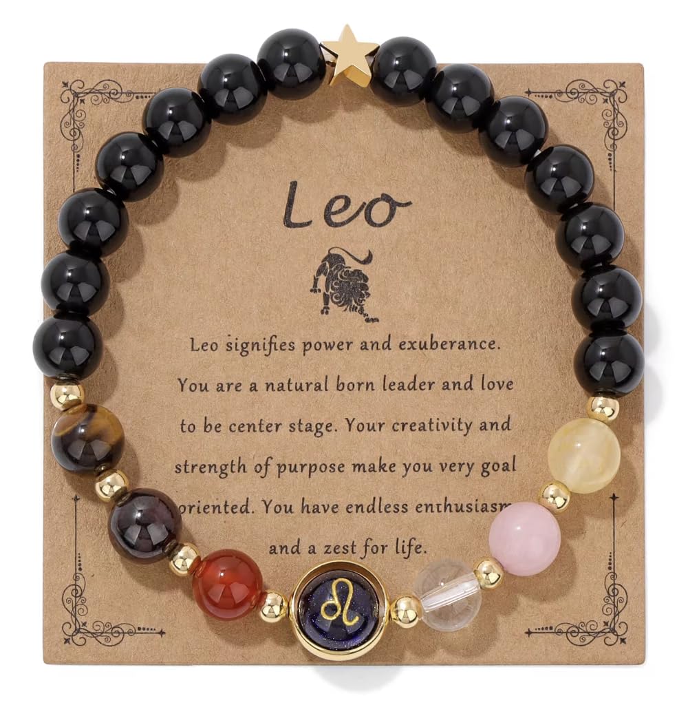 GenericZodiac Bracelets for Women, 12 Constellations Healing Crystal Stone Beads, Birthday Zodiac Gifts Horoscope Spiritual