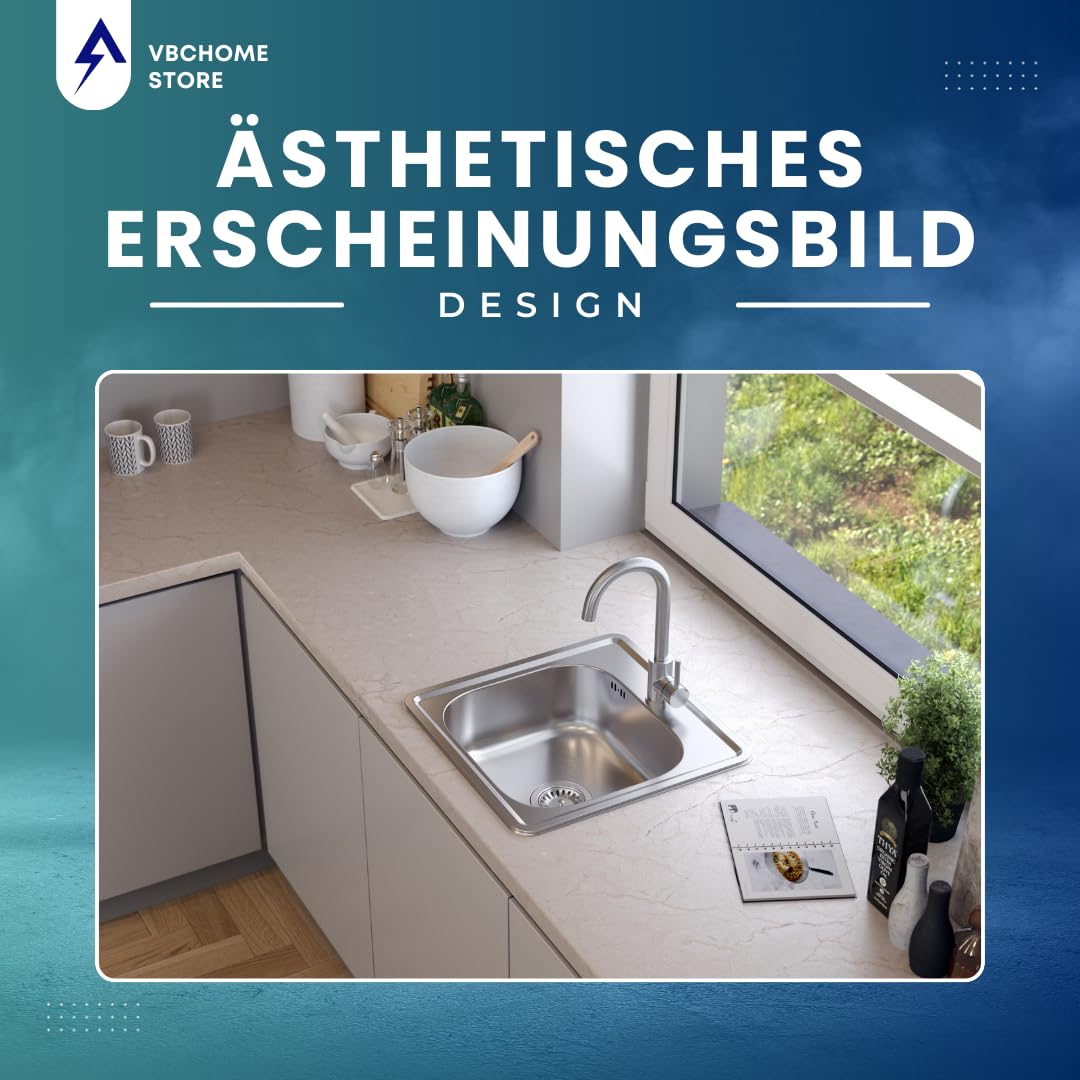 VBChome Fregadero de Acero Inoxidable 48x48 cm - Superficie Lino, Cubeta Profunda, Anticorrosión y Antirayaduras, Alta Calidad, Para Cocina y Armario de 45 cm