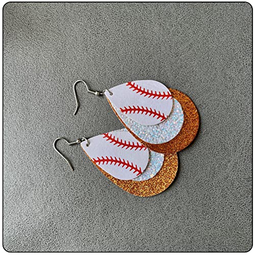 Baseball Faux Leather Earrings Lightweight Teardrop Earrings Sequin Dangle Earrings2