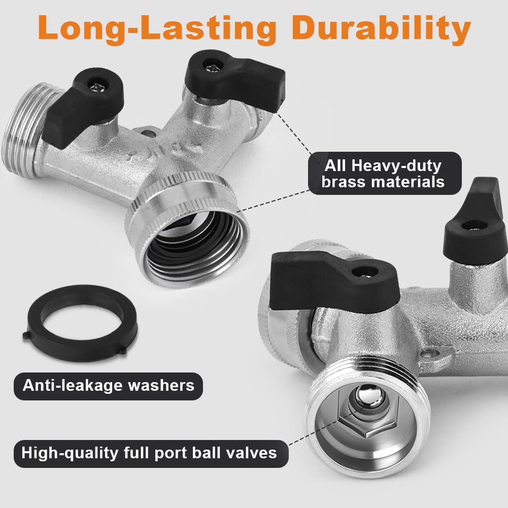 flintronic 2 Way Brass Hose Splitter, 3/4" Tap Garden Hose Connector, Y Valve Tap Connectors with Individual On/Of, Faucet Splitters for Garden, Outdoor, Lawn, Courtyard, Kitchen (Silver) - Image 3