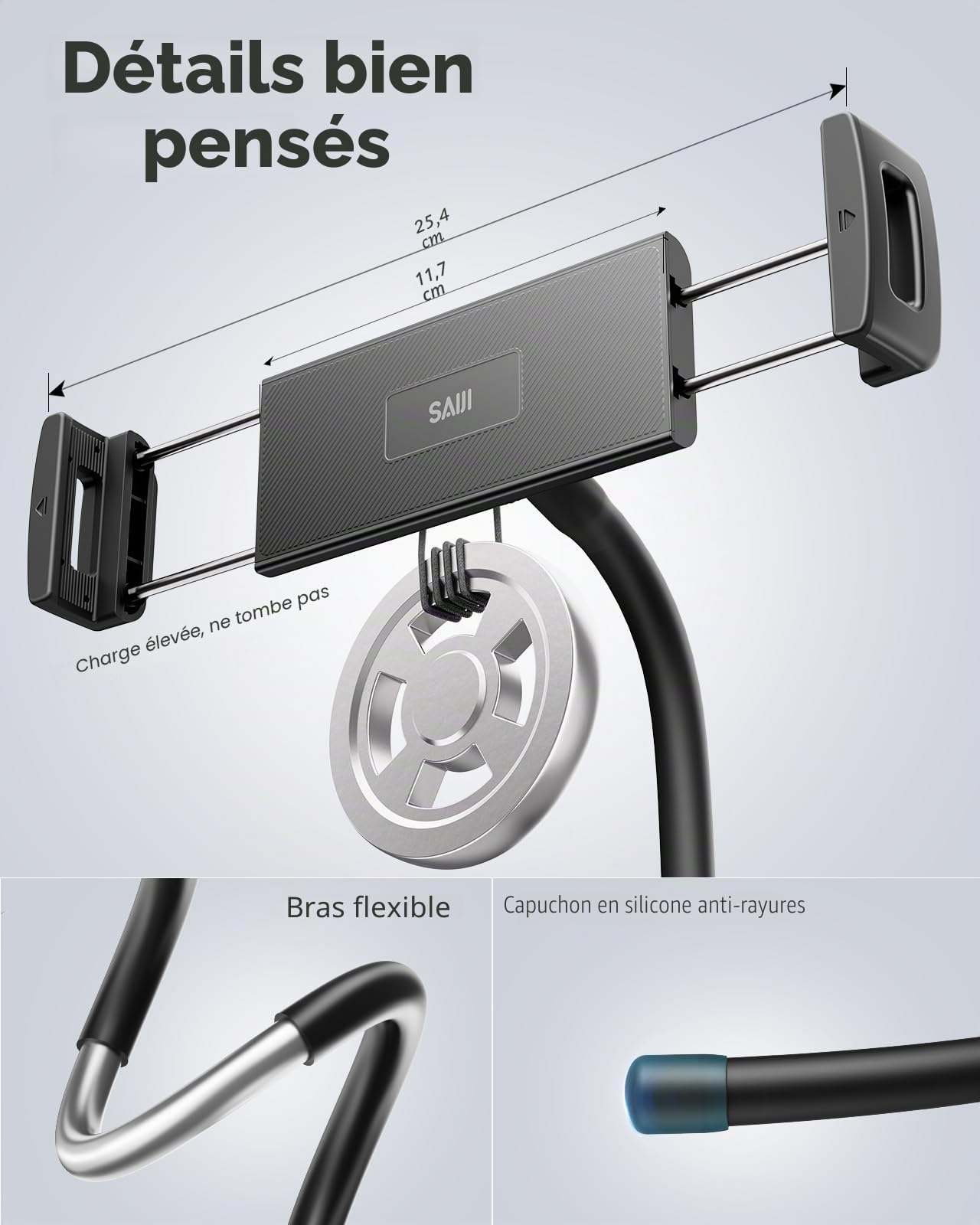 SAIJI Support Tablette pour lit, Support de iPad Ergonomique amélioré, Support de Moniteur Portable pour lit Adapté aux téléphones, tablettes, Switch et Autres appareils de 4,7"-17,3"