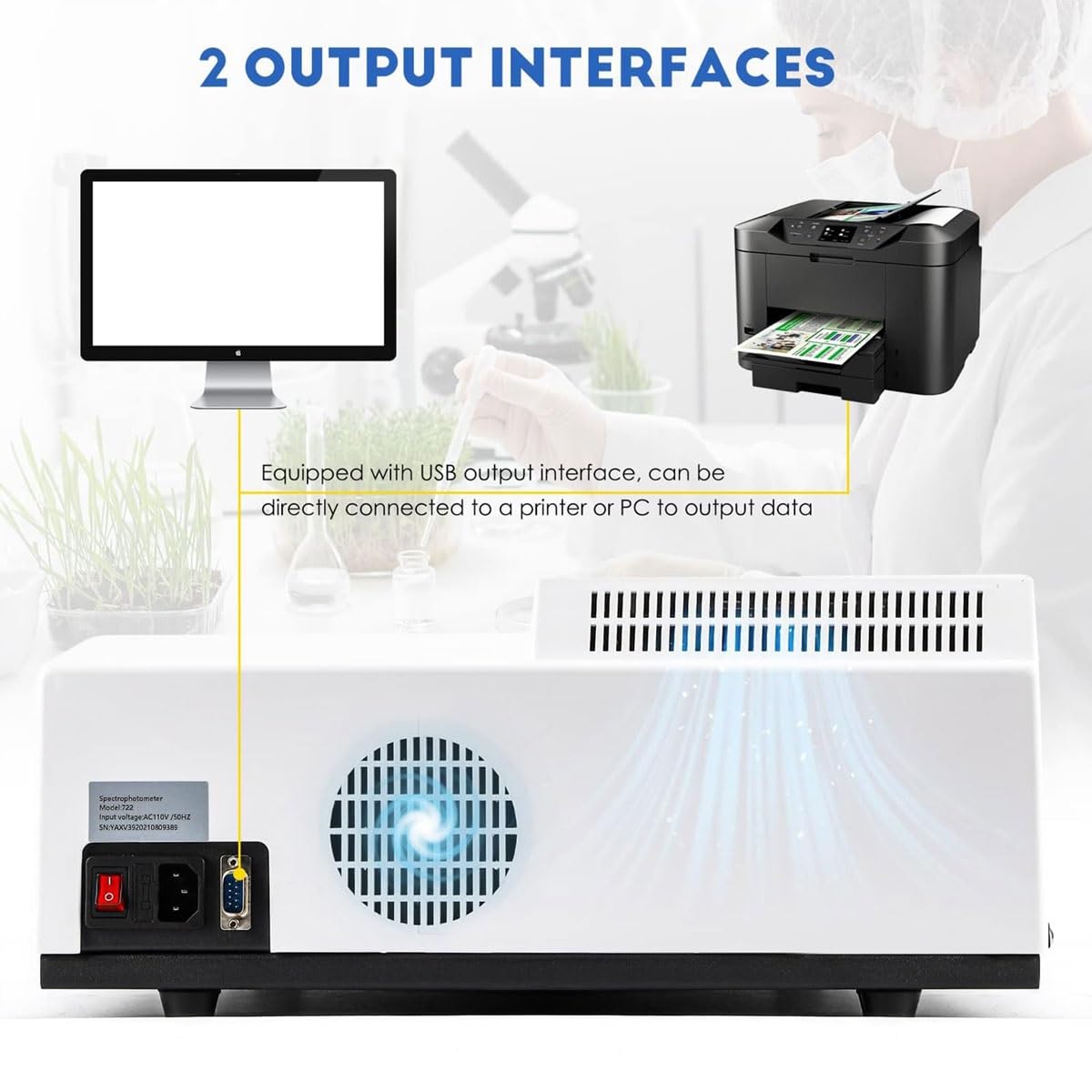 Espectrofotómetro visible portátil, espectrofotómetro digital de laboratorio con puerta de luz automática y perilla de ajuste de longitud de onda, espectrofotómetros de onda LCD de 350-1020 nm