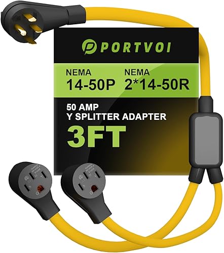 NEMA 14-50 Y Divisor, 50 Amp RVGenerador de 4 clavijas 250 voltios Divisor de enchufe a 2 salidas N14-50R, TeslaEV 50 Amp Nivel 2 Cargador