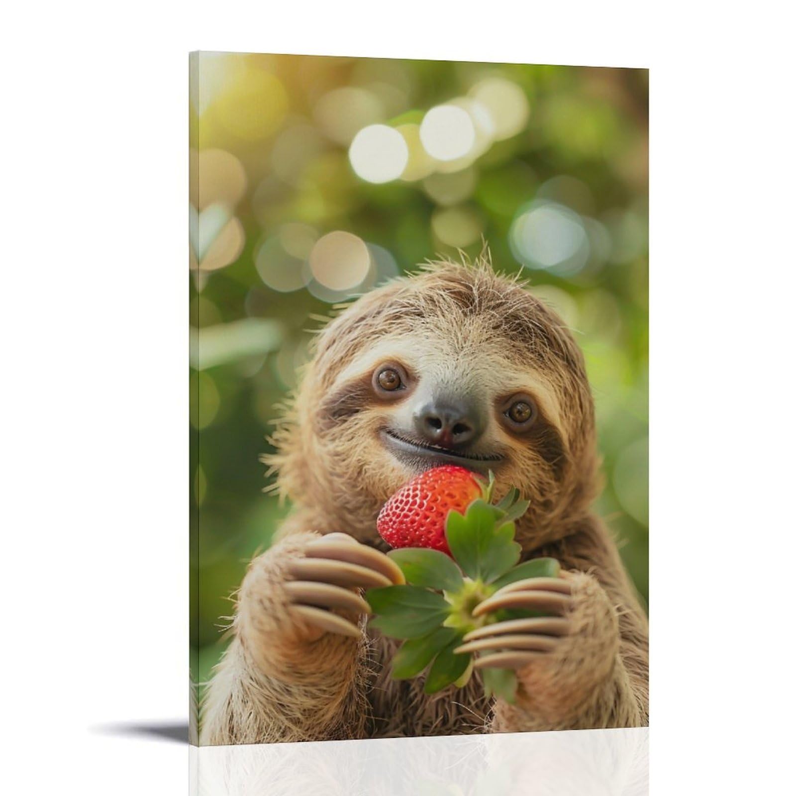WHOUHJYE Sloth Strawberry Sweet Moment 01 Poster Wall Art Canvas Vintage Aesthetic Painting Decor for Rooms 20x30inch Frame-style
