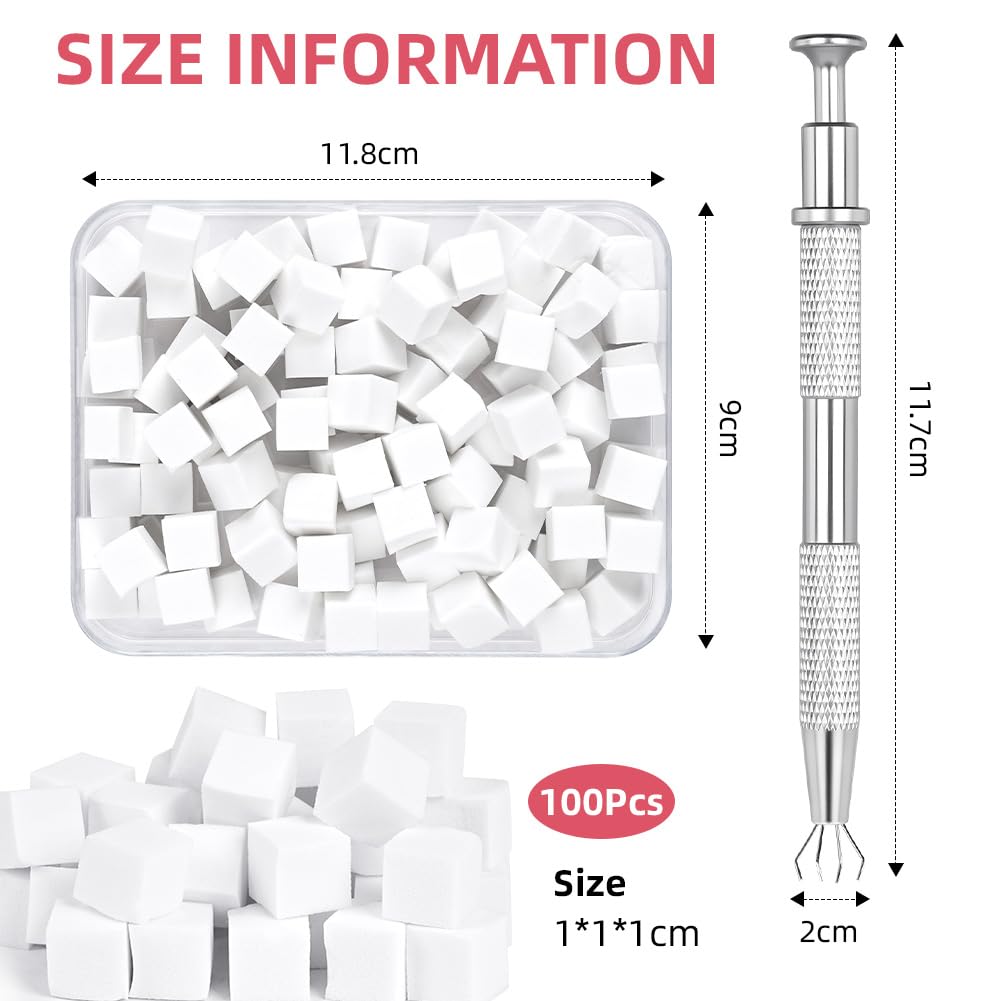 LOPHE Esponja para Uñas, 100 Pcs Esponjas Pincel Uñas, Juego de Herramientas de Sponge con Pinza para Decoración de Uñas, Cabezal de Esponja Reemplazable, Arte de Uñas con Degradado DIY (Blanco)