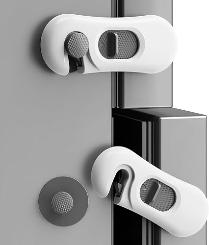 Child Proof Fridge Lock, White, ABS, No Drill Required, for Refrigerator, Freezer, Oven, Cabinet and Drawer, 5 Pack