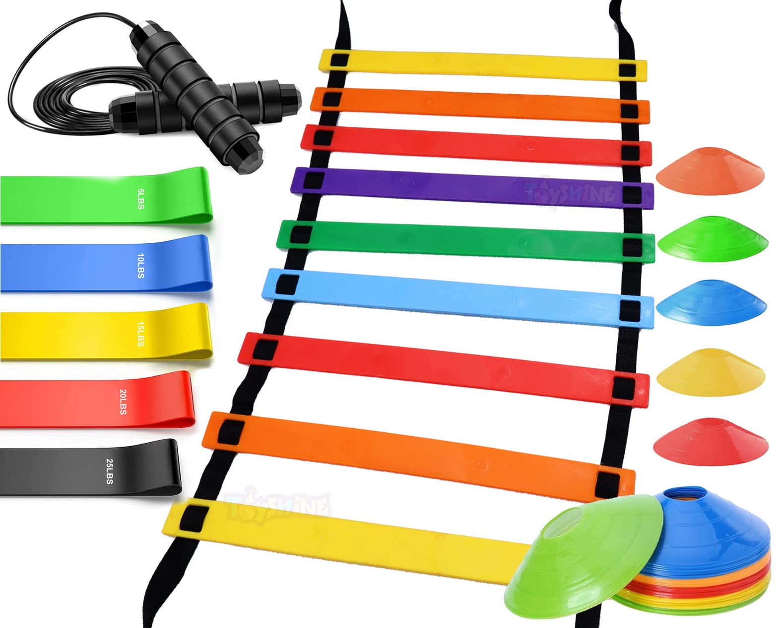 See full amazon price history chart for Toyshine Speed Agility Training Set– Increase Speed Fitness with 13ft/9 Rung Agility Ladder,12 Marker Cones, 5 Latex-Free Resistance Bands and Speed Jump Rope SSTP Toyshine Speed Agility Training Set– Increase Speed Fitness with 13ft/9 Rung Agility Ladder,12 Marker Cones, 5 Latex-Free Resistance Bands and Speed Jump Rope SSTP (B09RH85WWN) Amazon Price History, Amazon Price Tracker