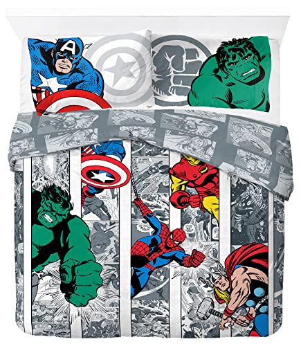 Jay Franco Marvel Comics Comic Cool Funda nórdica 100% algodón 200 x 200 cm Tamaño de Cama Doble con 2 Fundas de Almohada 50 x 70 cm