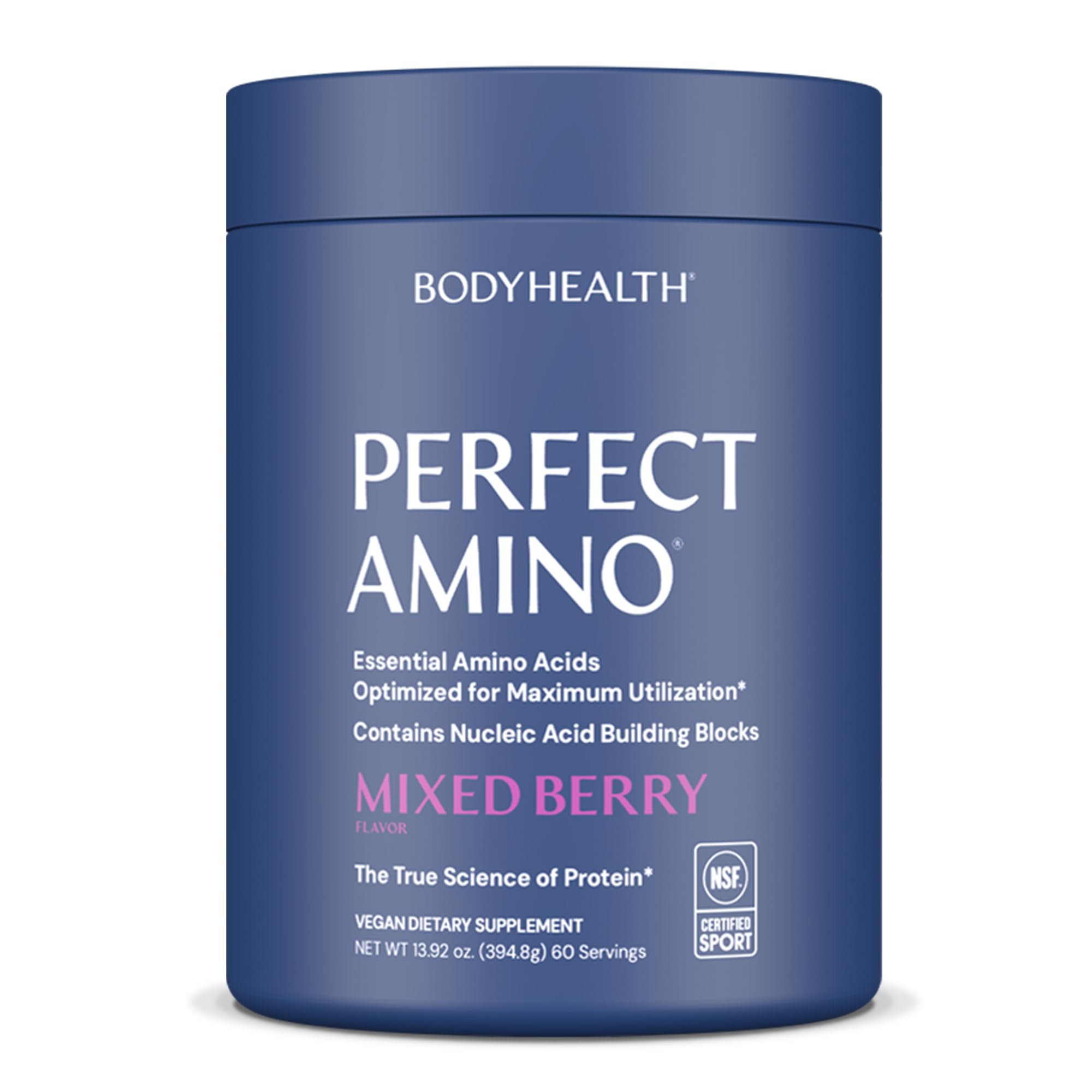 BodyHealth PerfectAmino Powder - BCAA and EAA Powder for Pre and Post Workout - Amino Acid Energy Drink to Support Lean Muscle and Recovery - NSF Certified for Sport - Mixed Berry - 60 Servings
