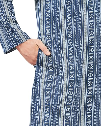 Image of Studio Shringaar Men's Navy Blue Cotton Turkish Printed Knee Length Relax Fit Kurta (Navy Blue, Small)
