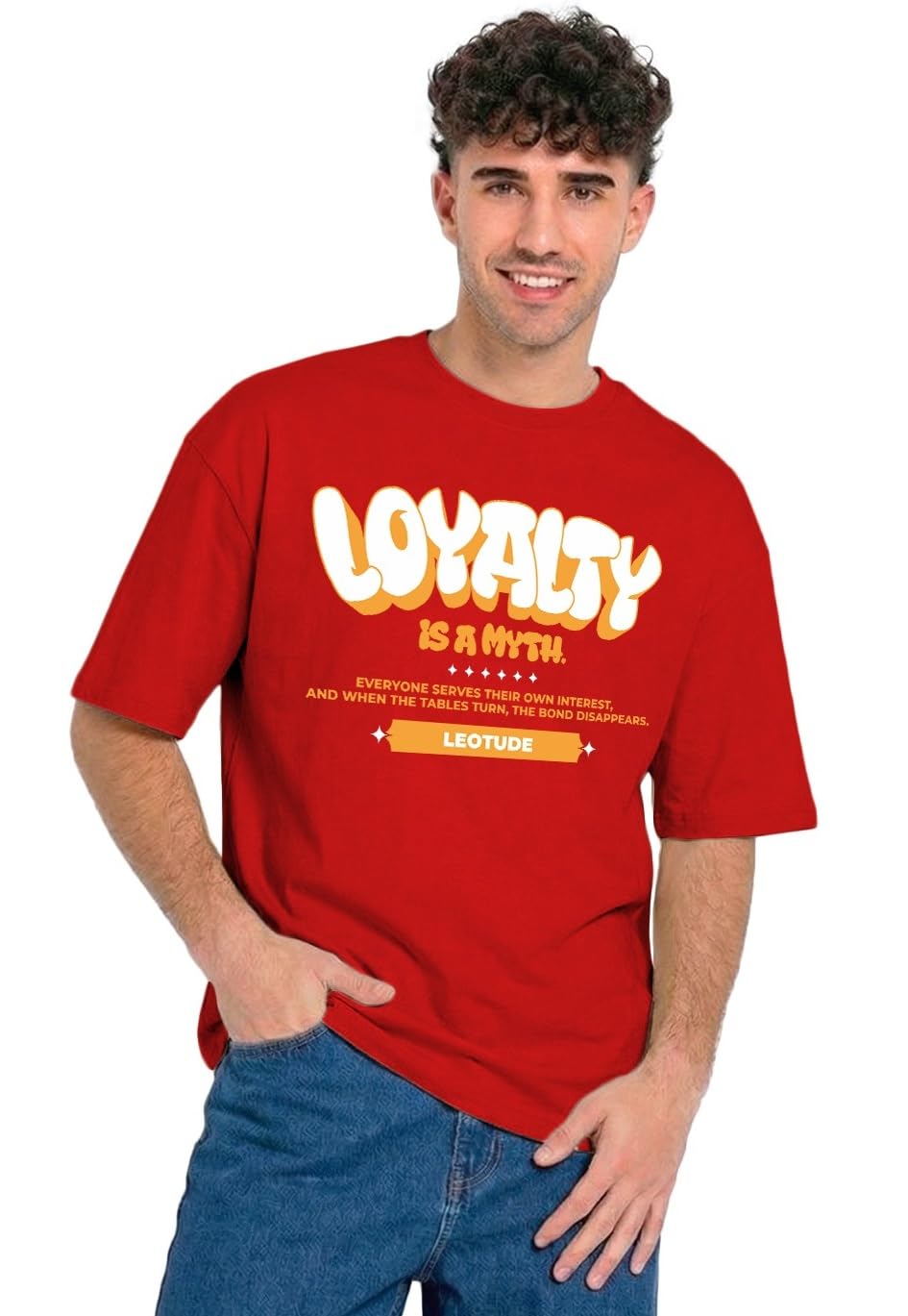 leotude Men Oversized Graphic T-Shirt, Loyalty Print Cottonblend Half Sleeve Round Neck Casual T-Shirt for Men's (Color : Red)-picture-52