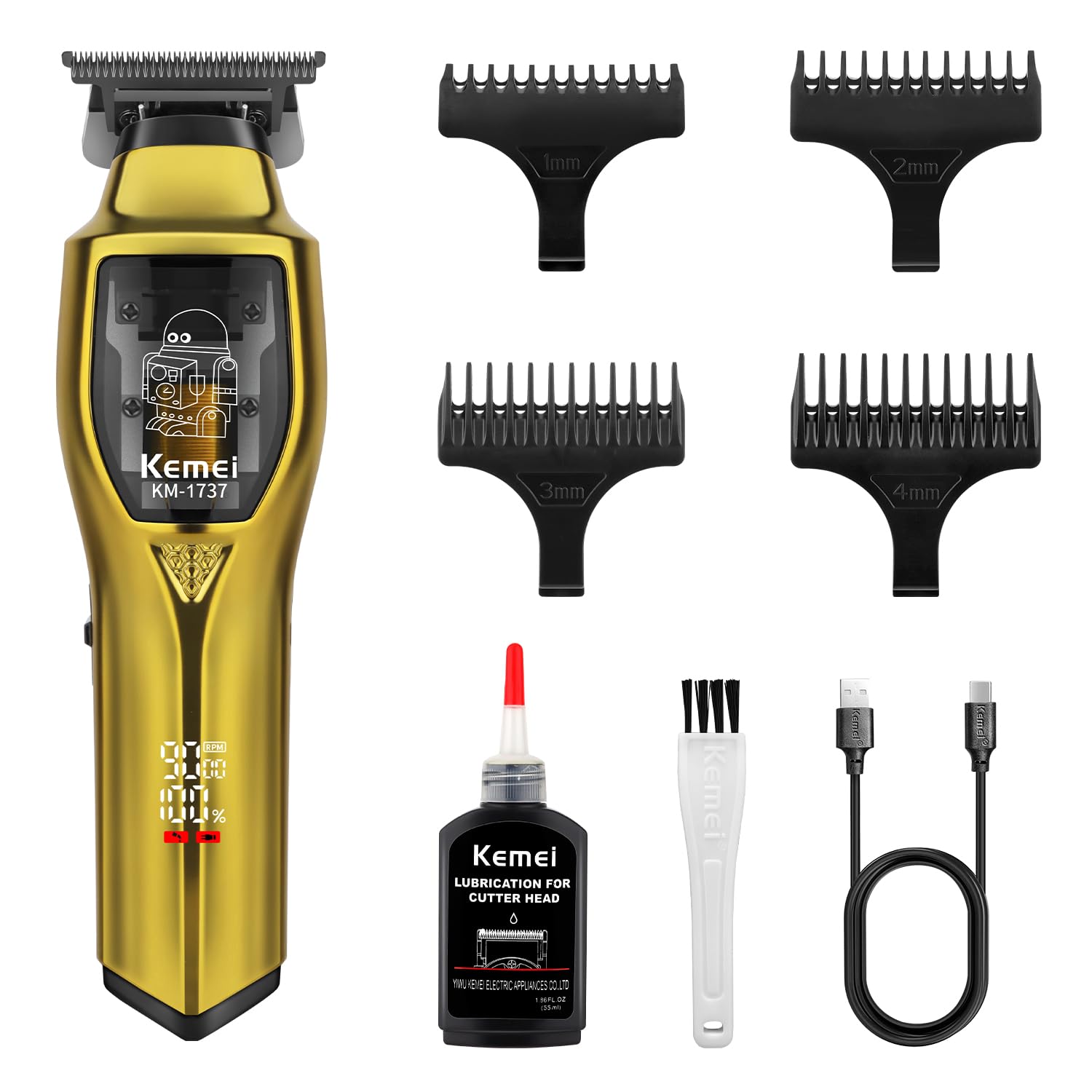 KEMEI Tagliacapelli professionale senza fili da uomo: tagliacapelli da barbiere, strumento per tagliare i capelli, batteria a lunga durata, ricarica USB con display a LED, il regalo perfetto per la