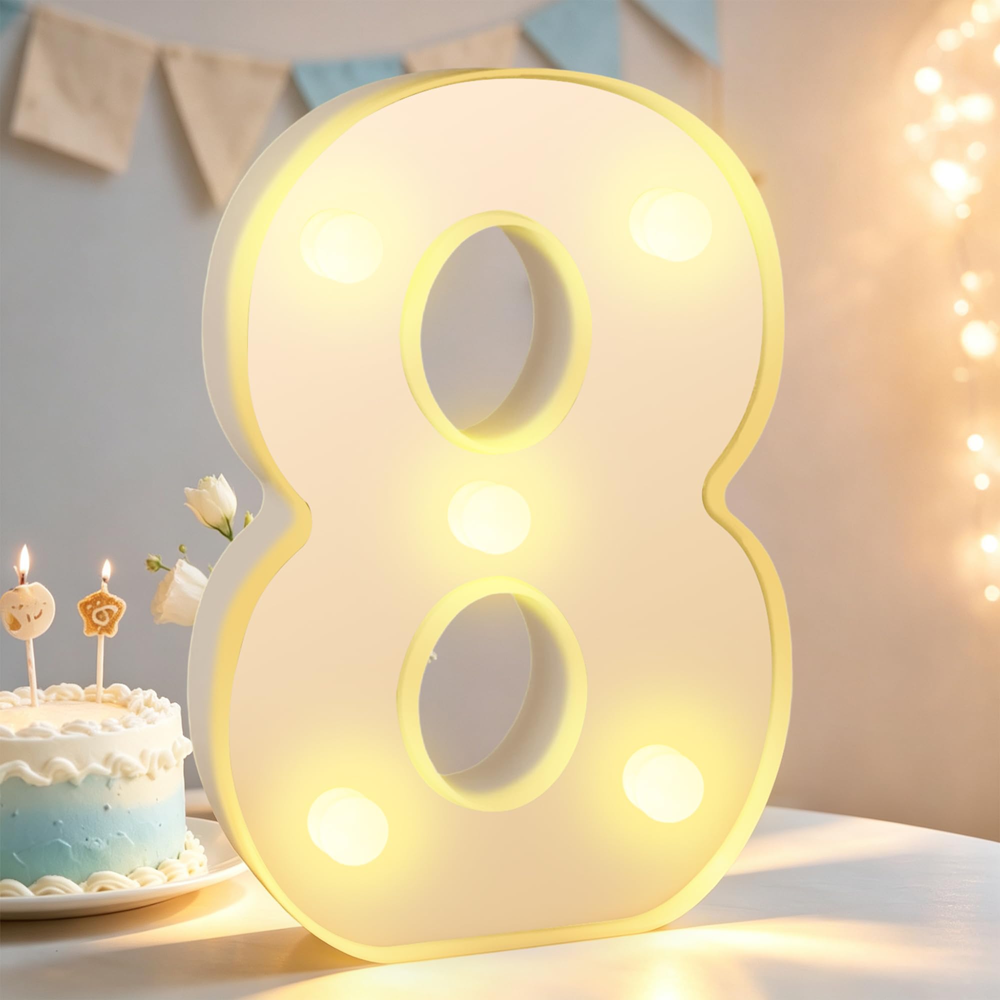 Light up Number 8, Marquee Numbers Sign, 6.3in Warm White LED Number Lights for Party Birthday Decor (Number 8)
