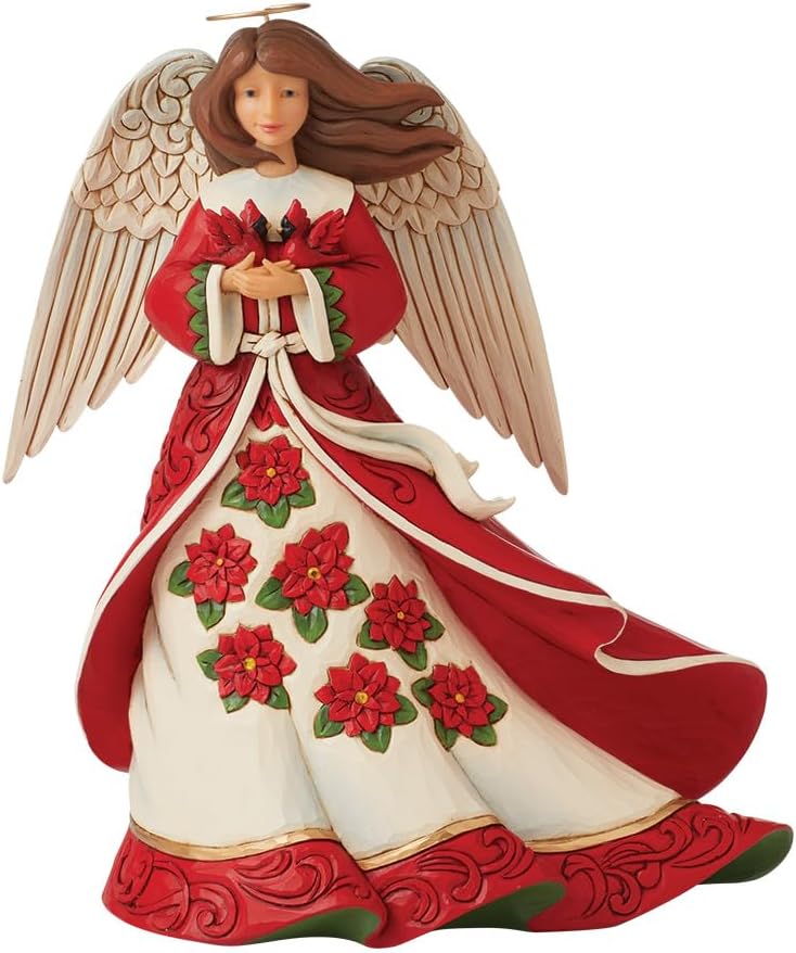 Enesco Jim Shore Heartwood Creek Christmas Angel with Cardinals and Poinsettias Figurine, 8.66 Inch, Multicolor