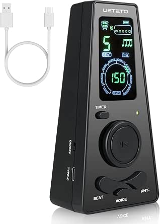Ueteto Digital Metronome with Timer, English Vocal Counting, One Touch Operation and Easily Readable Color Display Electronic Metronome with Volume Control for Piano Guitar Drum Violin