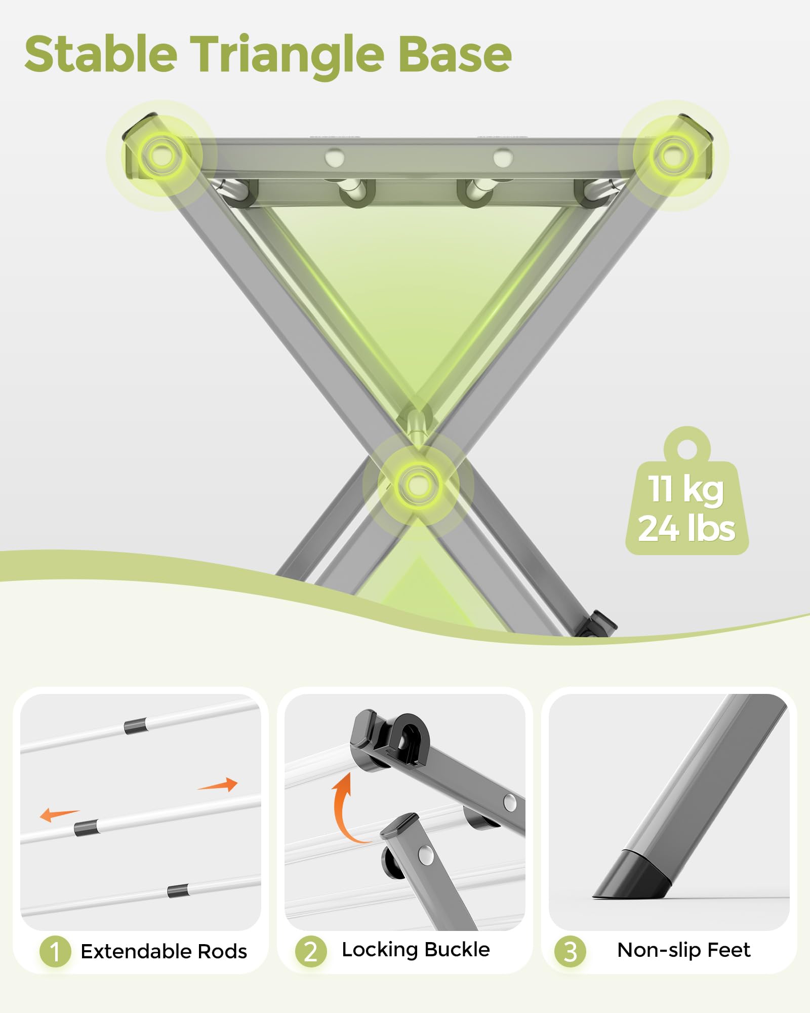 SYKIARIOL Stendibiancheria compatto, piccolo stendibiancheria pieghevole con 11 aste, mini stendibiancheria a 3 ripiani, per indumenti per bambini e biancheria leggera (grigio, 89 x 30 x 95,5 cm)