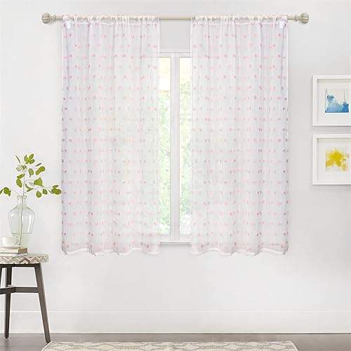 Miniatura 7 de MYSKY HOME Cortinas rosas para dormitorio de niñas, habitación de guardería, pompones para habitación de niñas y niños, cortinas traslúcidas blancas