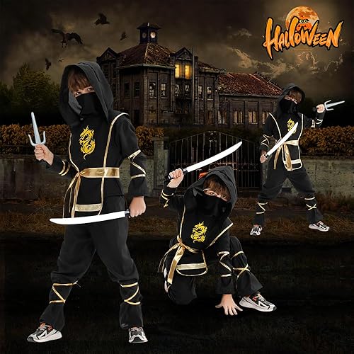 Miniatura 4 de Digi Marker Disfraz de Halloween para niños, disfraz de ninja y juego de simulación con juguetes Ninja de lujo