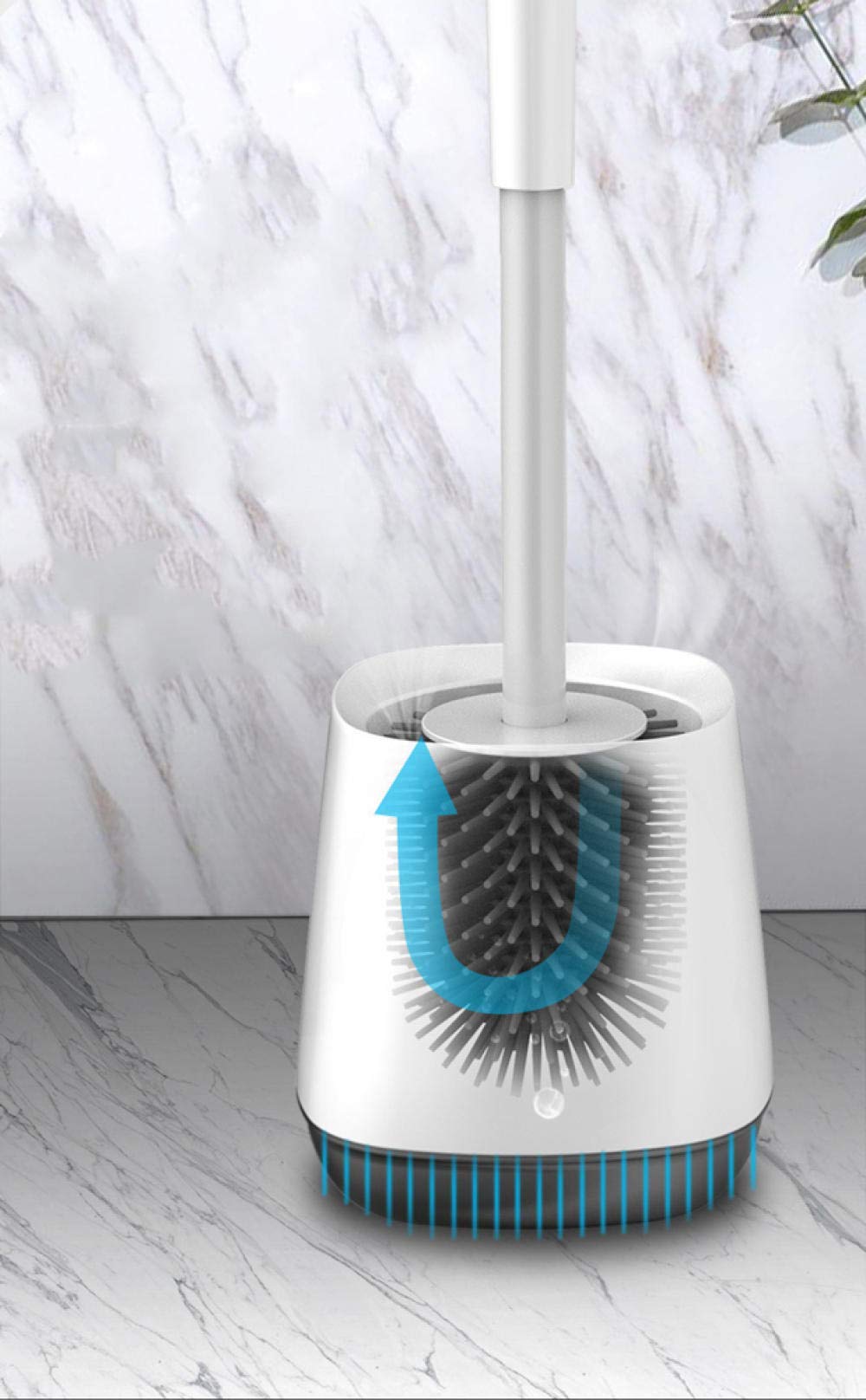Spazzola per WC con Manico Antiscivolo, Manico Lungo scopino per WC in setole morbide Set di spazzole per Pulizia in Silicone scopino per WC-B