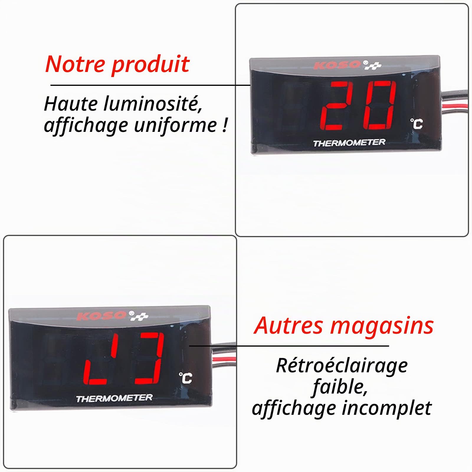 Instruments de thermomètre de moto universel affichage numérique capteur de température avec sonde en métal température de l'eau plus adaptateur de capteur de compteur (18mm)