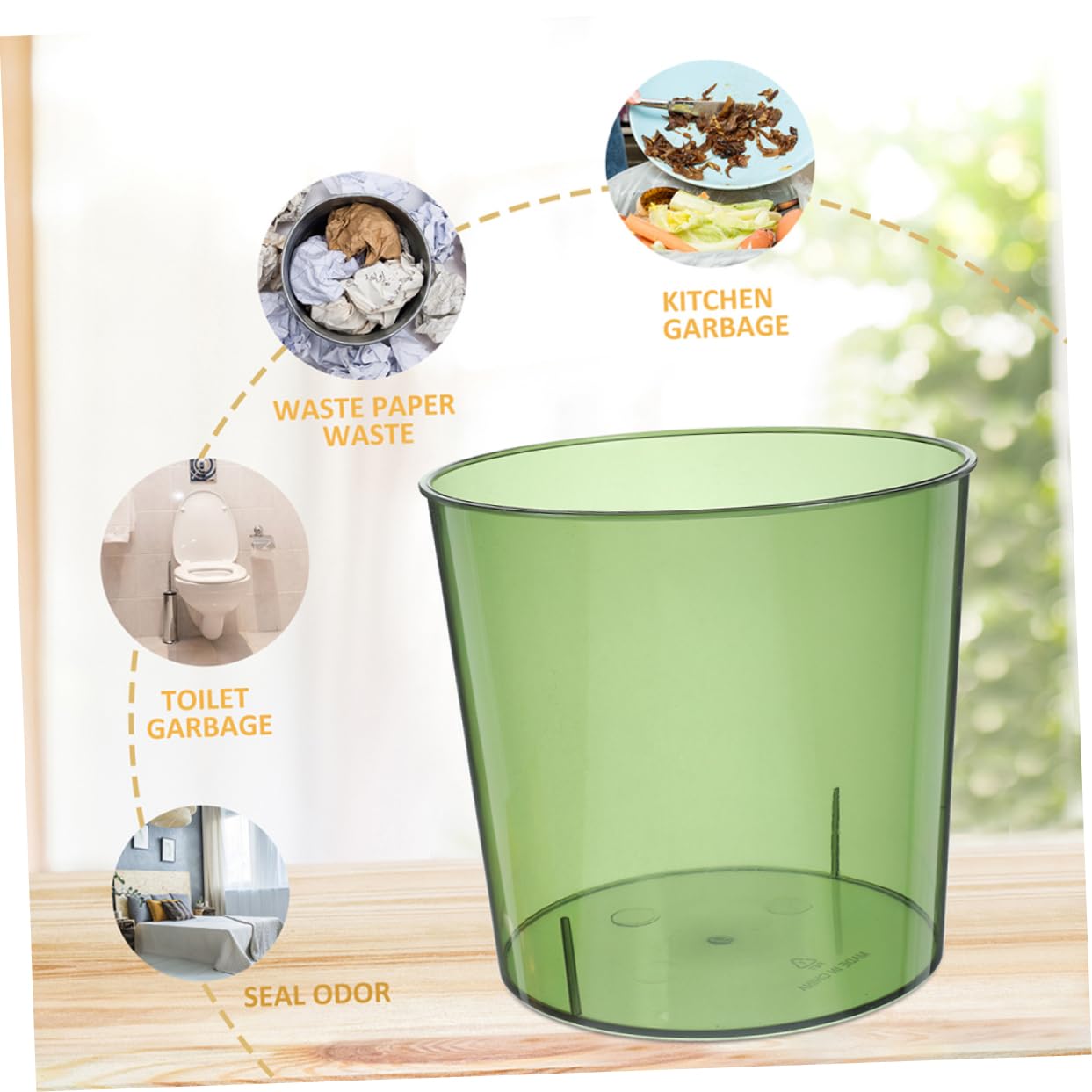 NUOBESTY Futuristic Large Trash Can 2pcs in Set Transparent for Office Living Room Kitchen Compact Storage