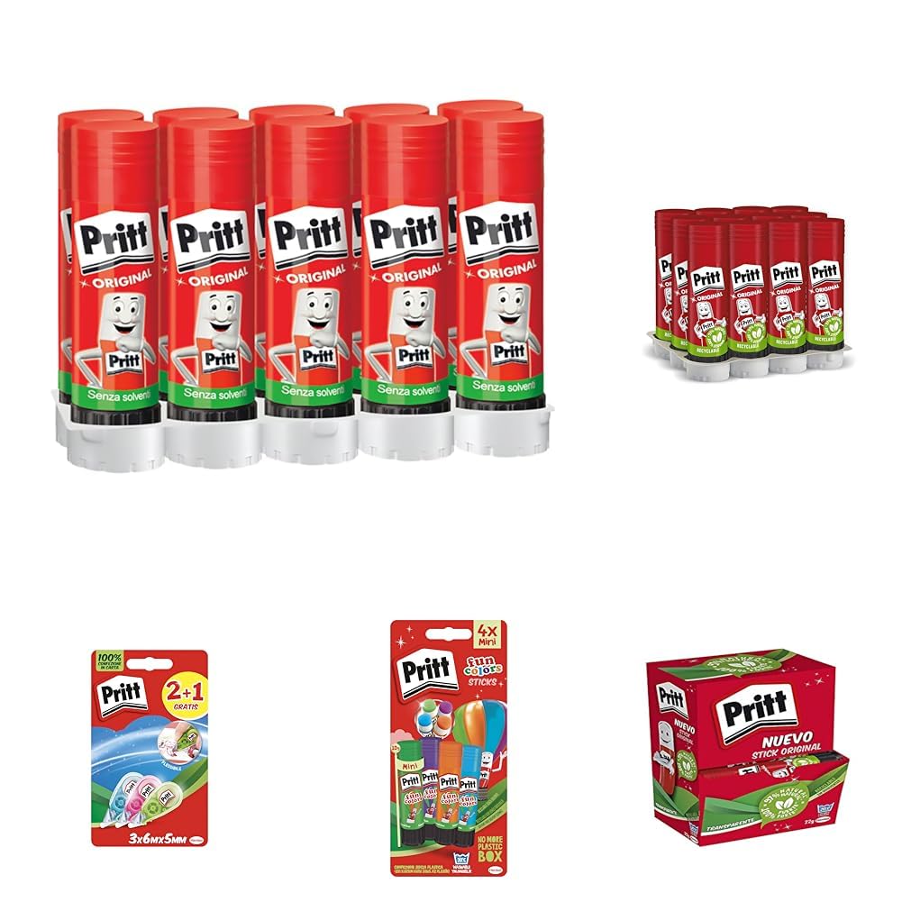 Pritt Colla Stick 10 x 43g, colla per bambini sicura e affidabile, colla Pritt per lavoretti e fai da te, con una tenuta forte per uso scuola e ufficio, 10 stick x 43g