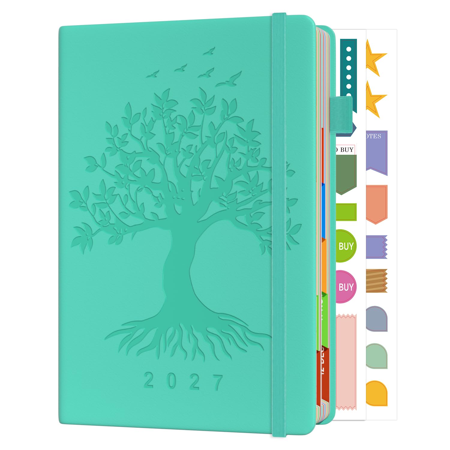 Sailingvan 2027 Diary Page a Day, January -December 2027, Diary 2027 Day Per Page Daily Planner, Monthly Overview with Colorful Tabs, Elastic Strap, Pen Loop & Inner Pocket, Stickers (8.5'' x 5.8'')