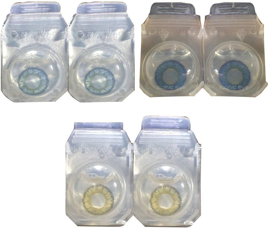gold look Color Monthly Contact Lens 3 Pair With Case And Solution (Blue)