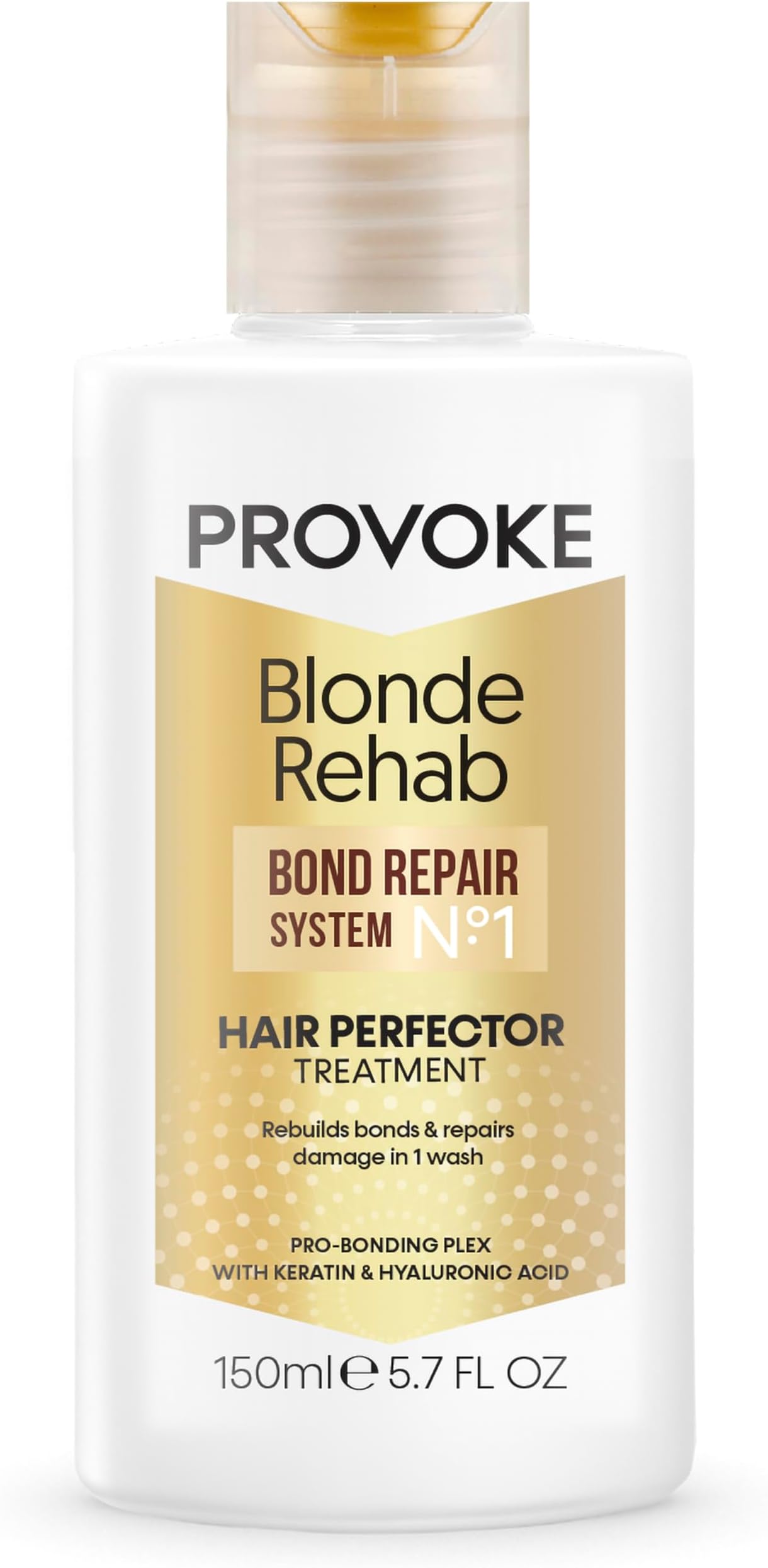 PROVOKE Blonde Rehab N0'1 Hair Perfector Repair Treatment 150ml, Rebuilds Bonds and Repairs Damage in 1 Wash with a Pro Bonding Complex, Keratin and Hyaluronic Acid, for Blonde c hair, off white