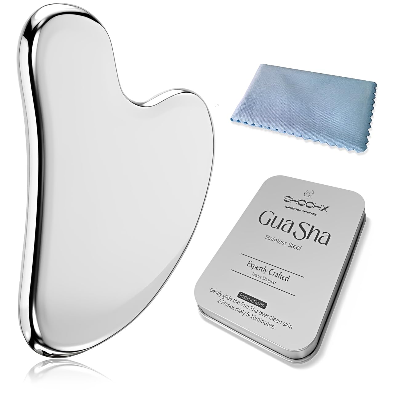 Gua Sha ze stali nierdzewnej, kamień Gua Sha, narzędzie do twarzy, kamień Guasha do ujędrniania linii szczęki i zmniejszenia obrzęków twarzy, prezent do pielęgnacji skóry, srebrny