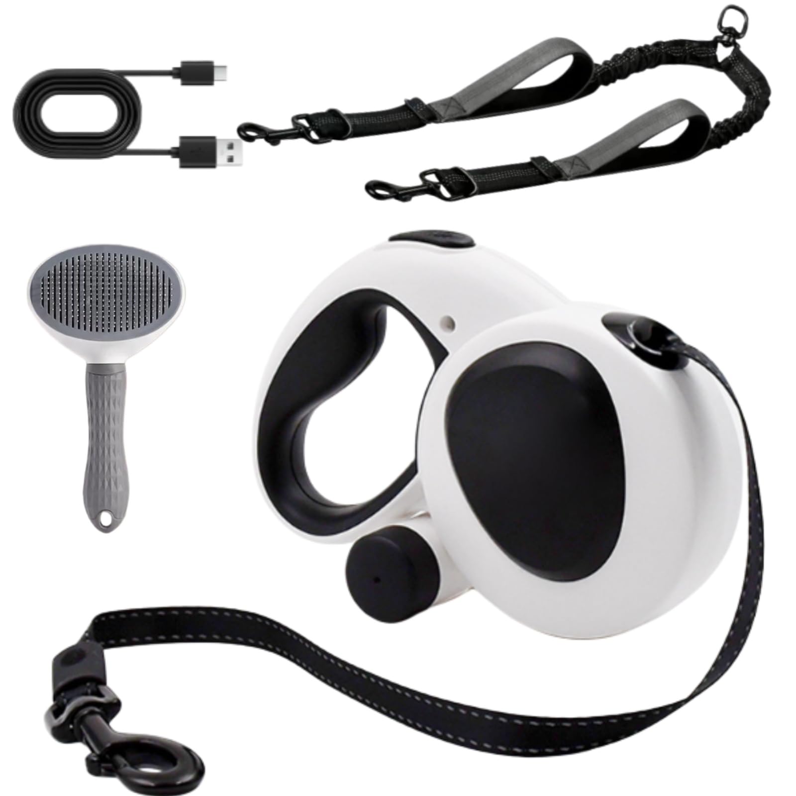 Retractable Leashes for Medium and Large Dogs Up to 50kg - Single Mode 5m & Double 5m+65cm, LED 155mAh, Brake Button at The Top, ABS+PC Heavy Duty Material, Safety Buckle & Door (L， 30-50KG)