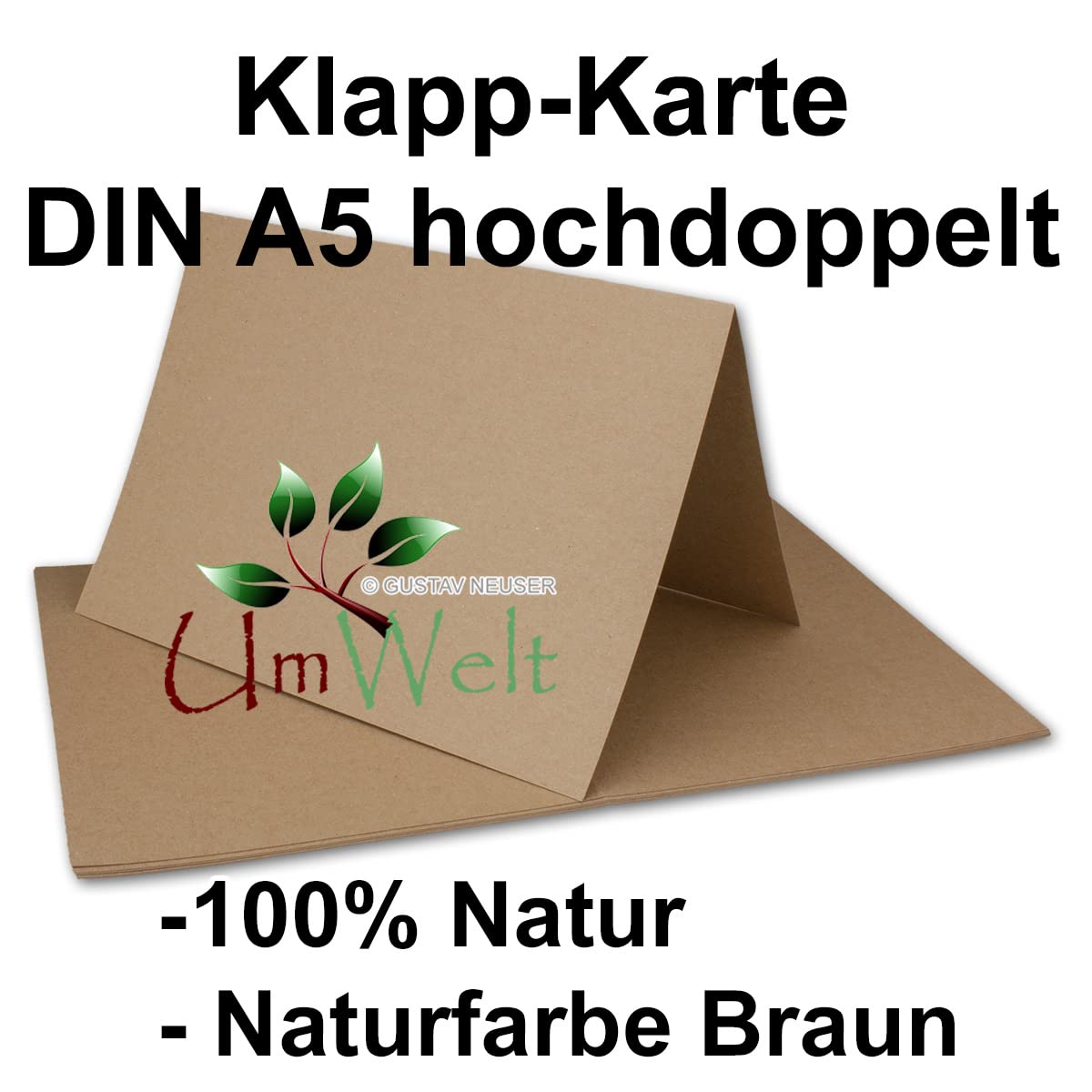 75x Vintage Kraftpapier Falt-Karten DIN A5-148 x 210 mm - sandbraun - Recycling - 350 g/m² blanko Bastel-Karten - UmWelt by GUSTAV NEUSER
