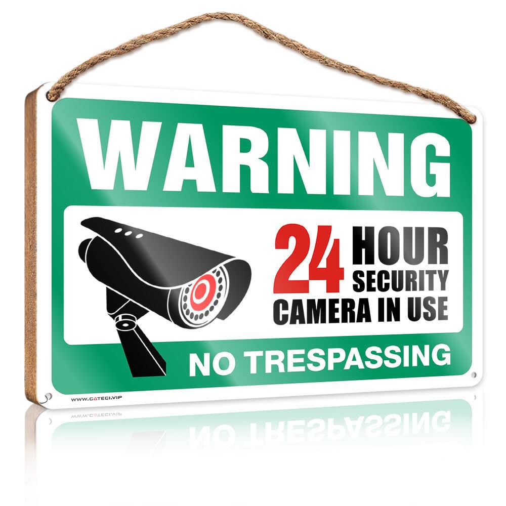 HELIOFORGE Wall Hanging Decor Men Video Surveillance Signs, No Trespassing Violators Will Be Prosecuted Wooden Sign(15X28CM)