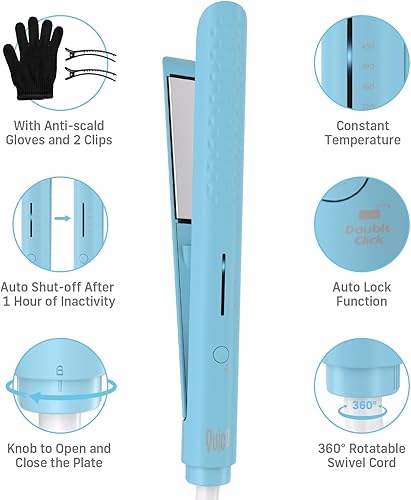 Miniatura 8 de Quico Alisadora de pelo, plancha plana de iones negativos antiencrespamiento, calentamiento rápido de 15 segundos, memoria de temperatura, ajustable