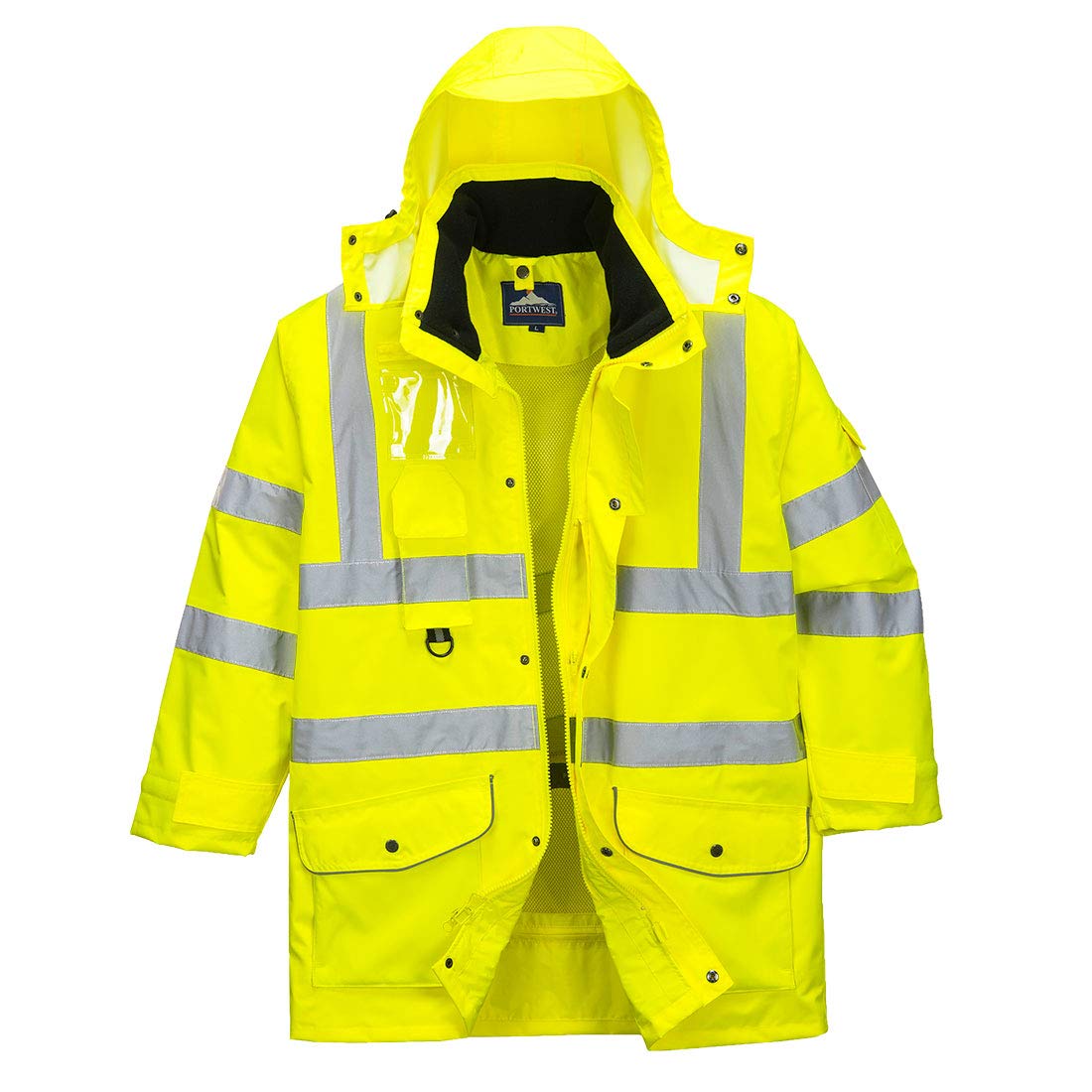Portwest Hi-Vis 7in1 Jacket Viz Insulated Safety Visability Work Bomber Rain ANSI 3, Medium Yellow